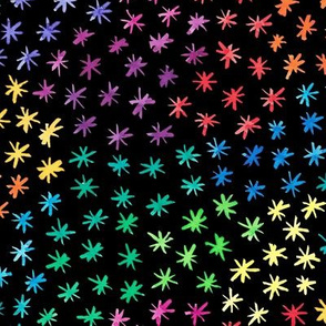 Watercolour rainbow stars on black