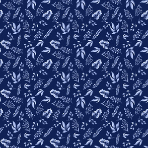 6" Leafy Blue Herbal Pattern on Blue Background