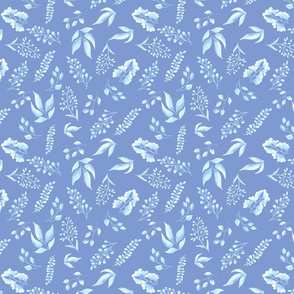 8" Leafy Lt. Blue Herbal Pattern on Perwinkle Blue Background