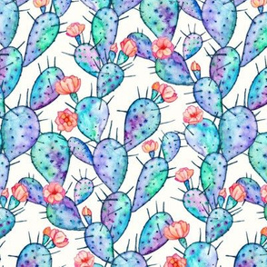 Rainbow Watercolor Cactus with Flowers tiny print