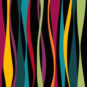 colorful bohemian ribbons dark - waves fabric