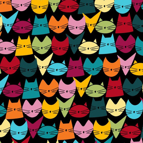 cats - jelly cats - bohemian colors on black - hand-drawn cats