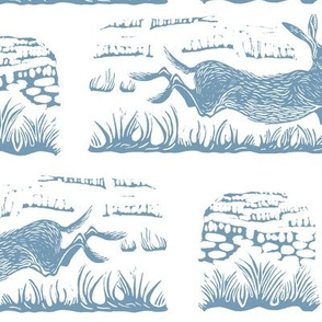 Happy Hares -- blue and white