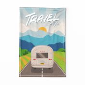 Travel In Style Tea Towel ©Julee Wood - TO PRINT CORRECTLY choose FAT QUARTER in any fabric 54" or wider
