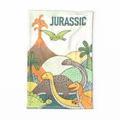 Jurassic Travel Poster- Dinosaurs Wall Panel- Dinos- Adventure Awaits- Paleontology- Tea Towel