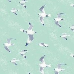 small scale painterly Flock of seagulls / aqua