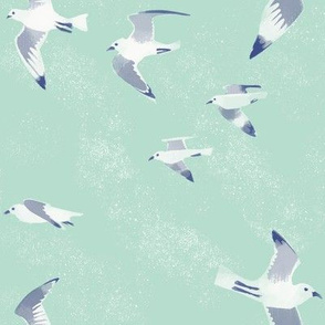 Regular scale painterly Flock of seagulls / aqua