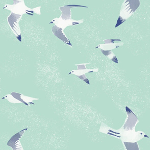 Large scale painterly Flock of seagulls / aqua