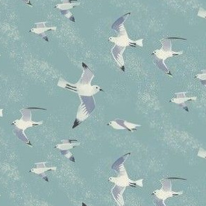 small scale painterly Flock of seagulls / grey blue