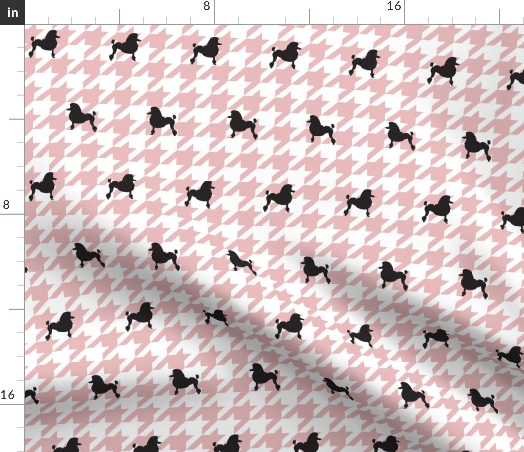 Poodle Houndstooth - Black on Pink and White and White