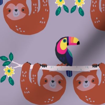 Sloths and Toucans Pattern lavendar