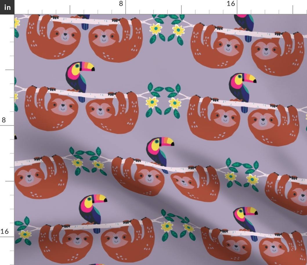 Sloths and Toucans Pattern lavendar