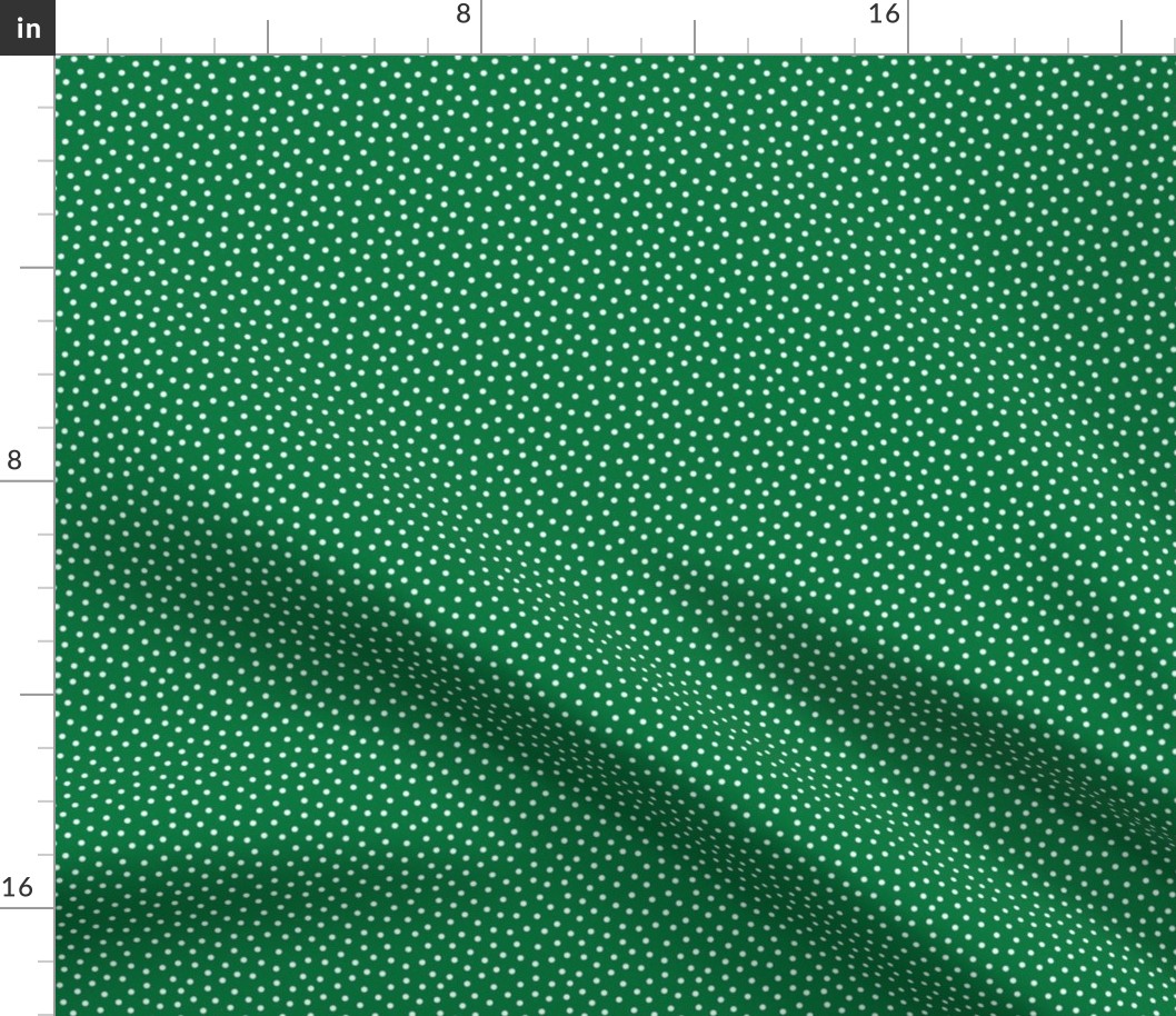 White 2.5 mm polka dots on green ground
