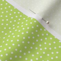 White 2.5 mm polka dots on bright green ground