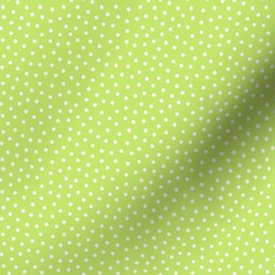 White 2.5 mm polka dots on bright green ground