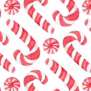 Watercolor Candy Canes and Peppermints - classic red and white