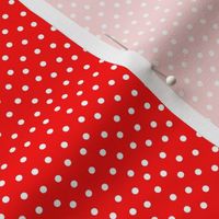 White 2.5 mm polka dots on tomato red ground