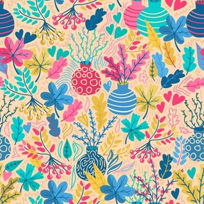 Bright floral pattern with leaves