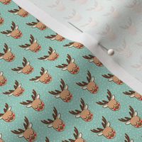 (micro  scale) Cute Reindeer - Christmas Holiday fabric - cheeks on mint with polka dots - LAD20BS