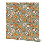 Coffee and Fall Donuts - PSL pumpkin fall donuts toss - sage with polka dots - LAD20BS