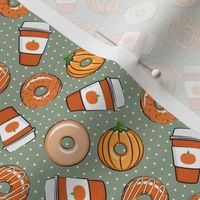 (small scale) Coffee and Fall Donuts - PSL pumpkin fall donuts toss - sage with polka dots - LAD19BS