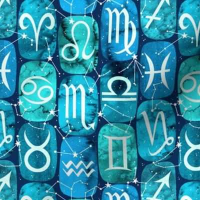  Zodiac Symbols in Teal