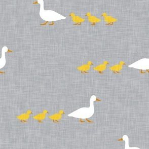 Mother duck with ducklings - animal nursery - grey  - LAD20