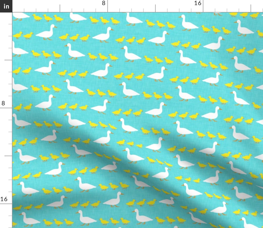 Mother duck with ducklings - animal nursery - teal  condensed - LAD20