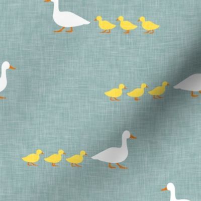 Mother duck with ducklings - animal nursery - dusty blue - LAD20