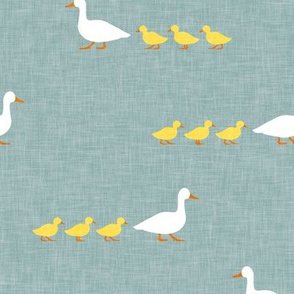 Mother duck with ducklings - animal nursery - dusty blue - LAD20