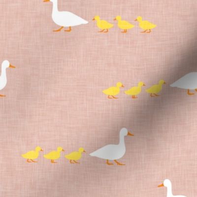 Mother duck with ducklings - animal nursery - pink - LAD20