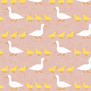 Mother duck with ducklings - animal nursery - pink condensed - LAD20