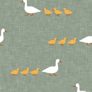Mother duck with ducklings - animal nursery - sage - LAD20