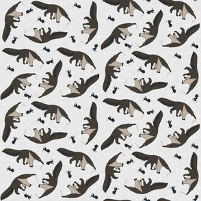 Anteaters and Ants All over grey Bkg