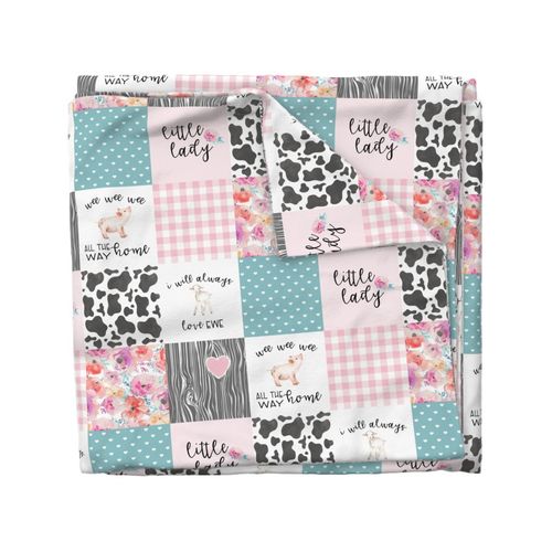 Farm//I will always love ewe//Piggy//Pink&Turquoise - Wholecloth Cheater Quilt 