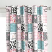 Farm//I will always love ewe//Piggy//Pink&Turquoise - Wholecloth Cheater Quilt 