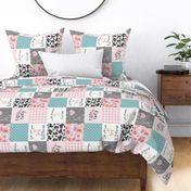 Farm//I will always love ewe//Piggy//Pink&Turquoise - Wholecloth Cheater Quilt- Rotated