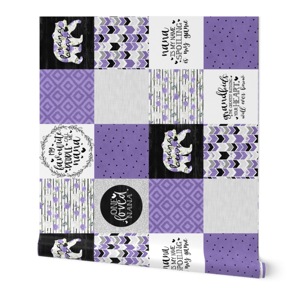 Nana Bear//Purple - Wholecloth Cheater Quilt - Rotated