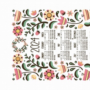2024 Midsummer Festival Floral Tea Towel Calendar (White)