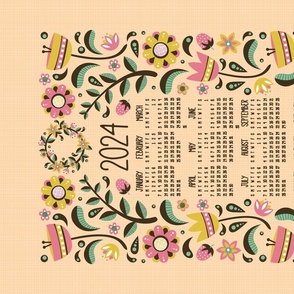 2024 Midsummer Festival Floral Tea Towel Calendar (Peach)