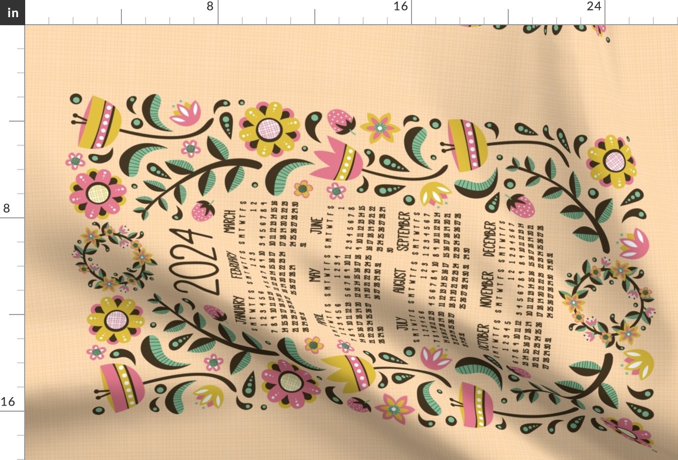 2024 Midsummer Festival Floral Tea Towel Calendar (Peach)