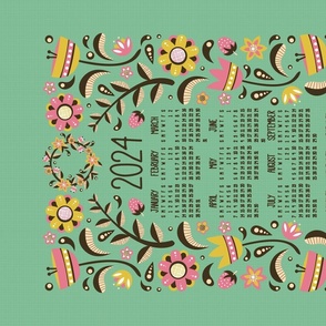 2024 Midsummer Festival Floral Tea Towel Calendar (Mint)