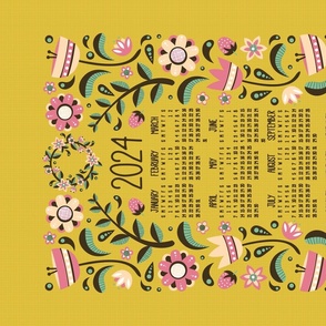 2024 Midsummer Festival Floral Tea Towel Calendar (Gold)