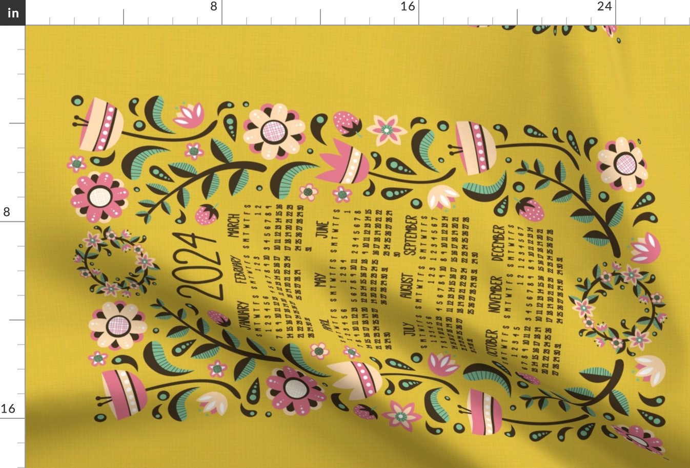 2024 Midsummer Festival Floral Tea Towel Calendar (Gold)