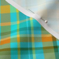 Madras Plaid in Turquoise and Orange 45 degree angle
