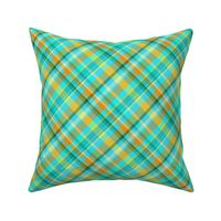 Madras Plaid in Turquoise and Orange 45 degree angle