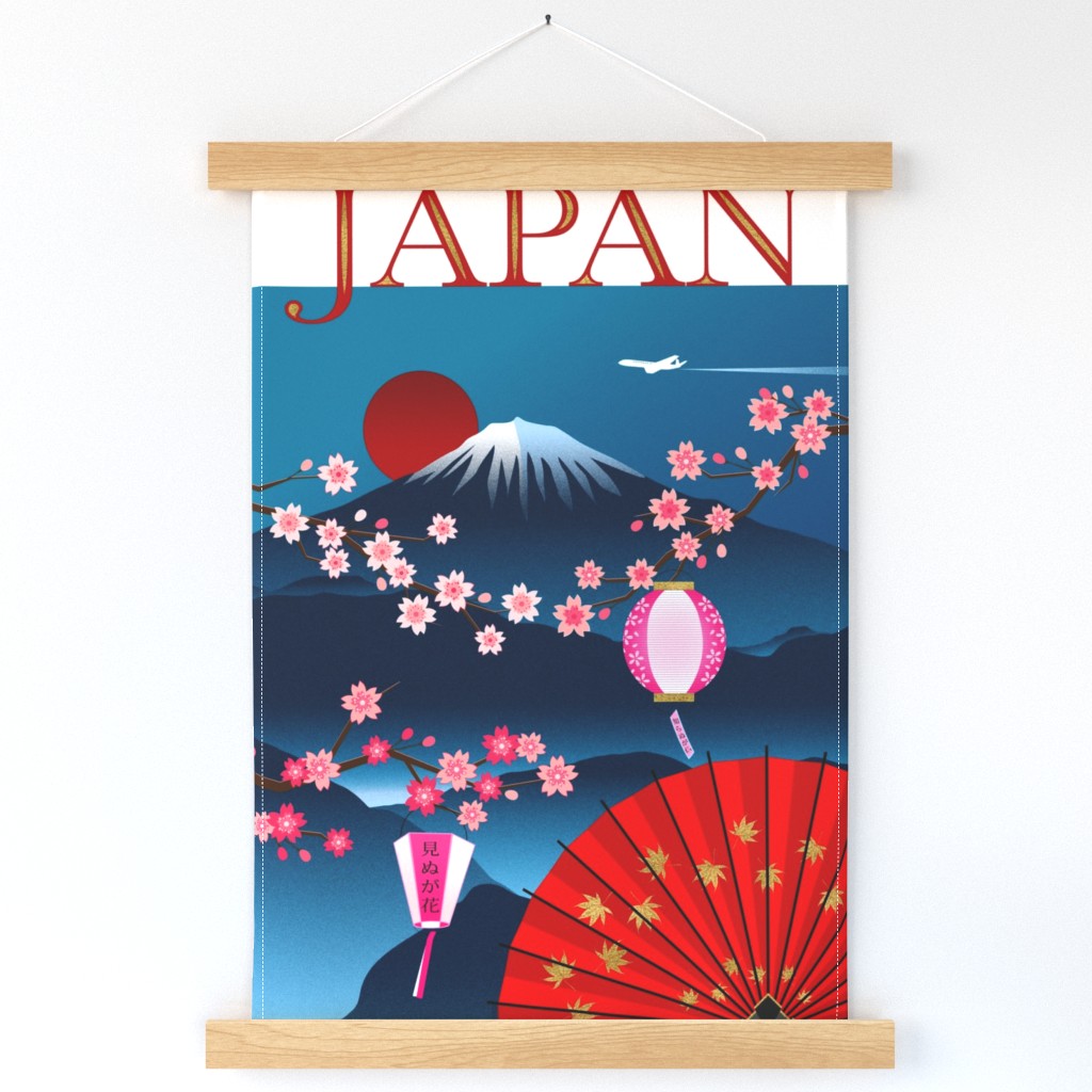  Retro Japan Travel Poster Tea Towel - order +54" fabric
