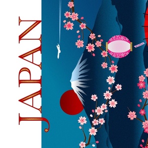  Retro Japan Travel Poster Tea Towel - order +54" fabric