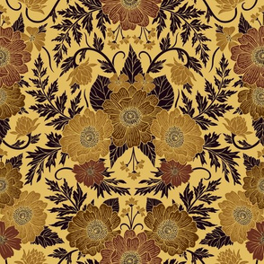 Brown, Gold & Black Autumn Floral Pattern