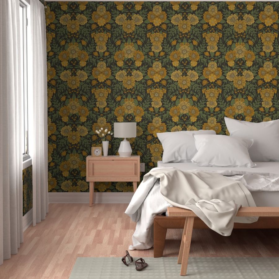 Dark Fall/Winter Floral in Yellow & Green